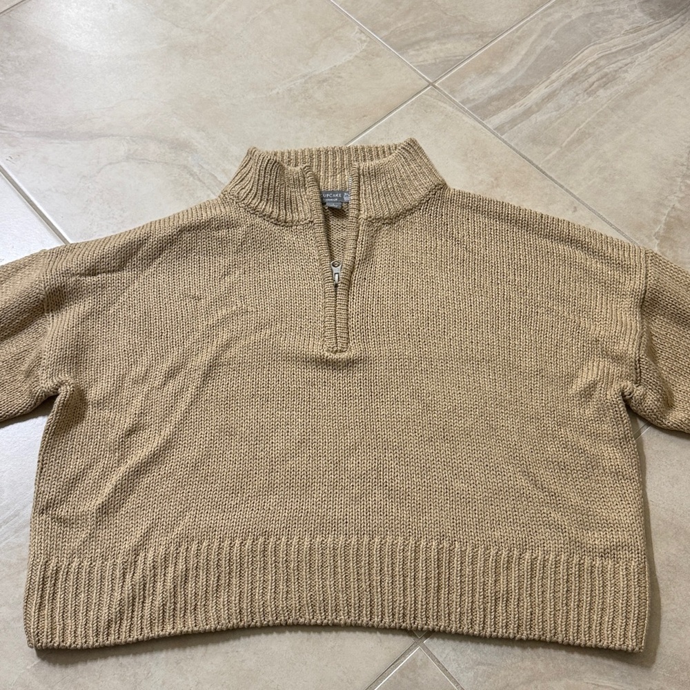Teddy Bear Brown Half-Zip Cropped Sweater